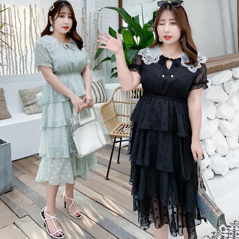 Летнее модное женское шифоновое платье большого размера с кукольным воротником