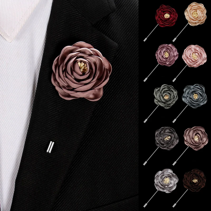 

1PC Men Groom Boutonniere Pins Brooches Corsage Silk Flowers Marriage Suit Tuxedo Wedding Handmade Jewelry Suits Accessories