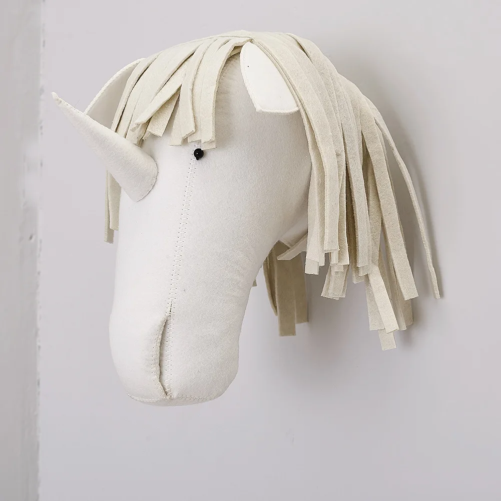 Unicorn Голова животного, плюшевая кукла, фламинго, голова слона, настенное крепление, мягкие плюшевые игрушки, украшение для детской спальни, войлочные настенные куклы, реквизит для фотосессии - Цвет: Unicorn