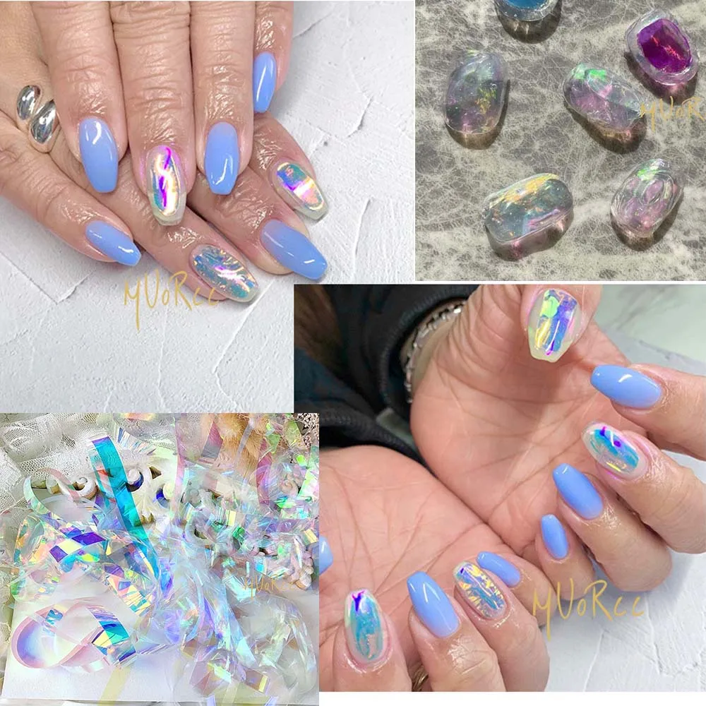 

Glitter Delicate Aurora Glass Mirror Paper Broken Glass Foil Film Chrome Holographic Aurora for Nails Art Decoration