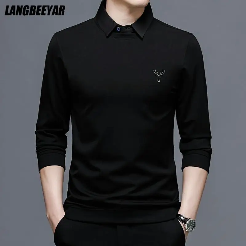 

Top Grade Fake Two New Fashion Designer Brand Collared Knit Pullover Sweater Autum Casual Black Collaree Jumper Men Clothing