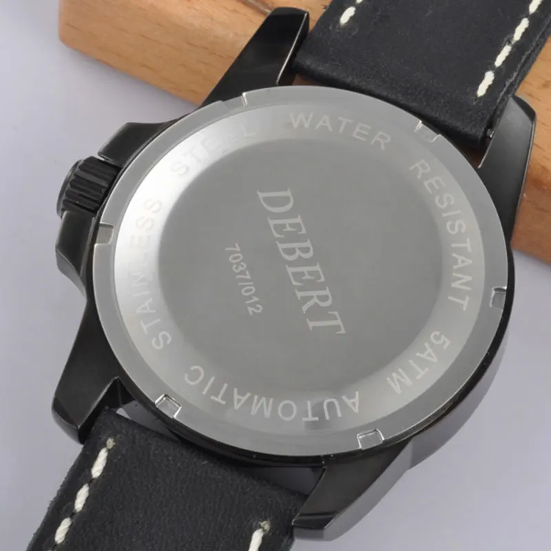 

Debert 44mm Seagull Black dial Men's Automatic Machinery Watch Sapphire Glass 316L SS Calendar Belt Type Men's Watch