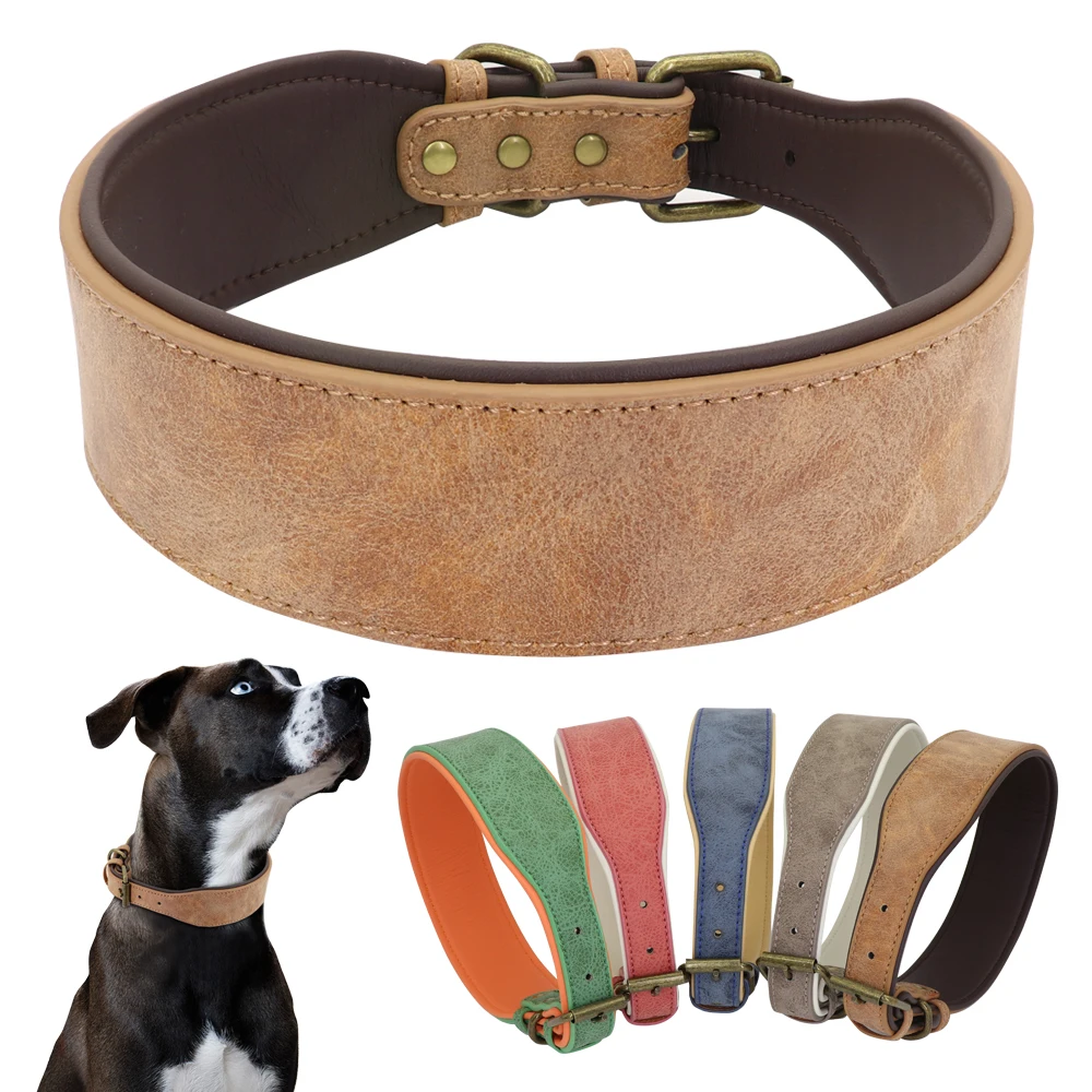 

Wide Leather Dog Collar Large Soft Padded Pet Dog Collars For Medium Large Dogs Pitbull German Shepherd Bulldog XL 2XL