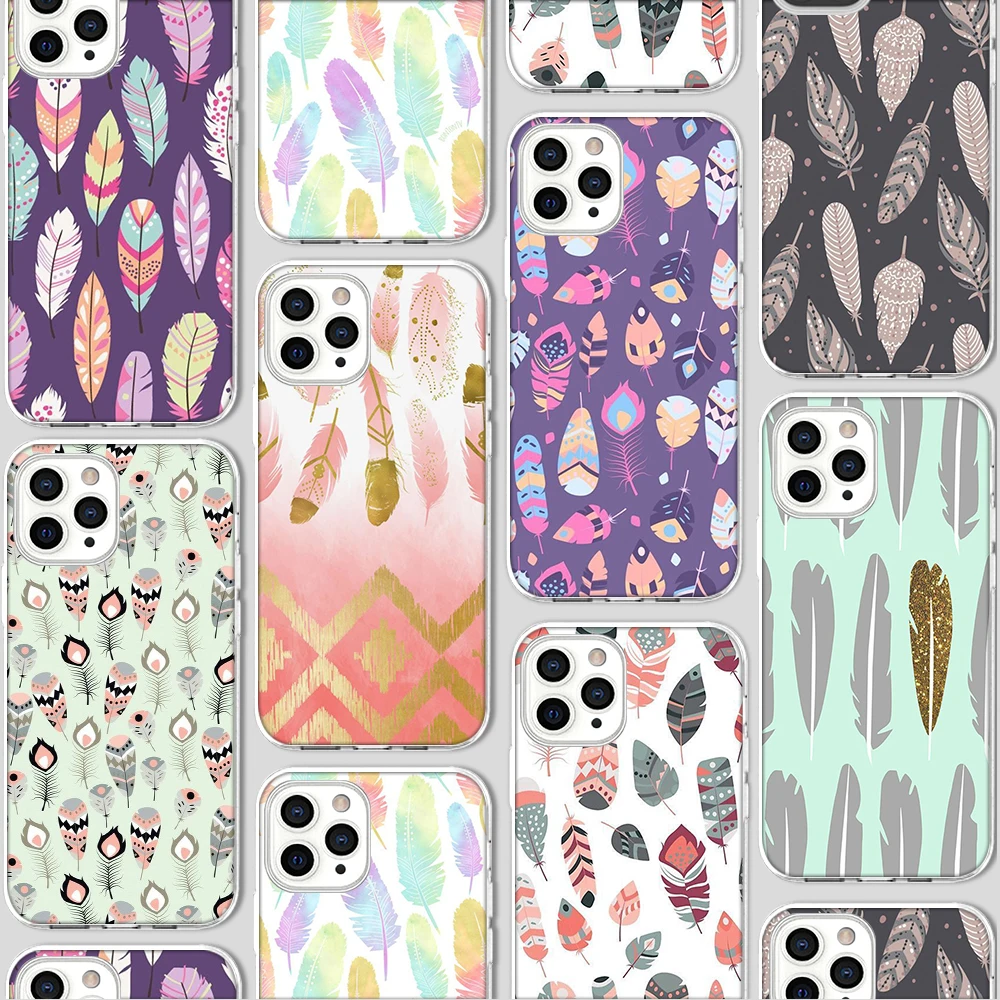 

ciciber Funda Case for Iphone 13 Case for IPhone 12 13 11 Pro XR 7 X XS MAX 8 6 6S Plus 5S SE 2020 Silicone Art Vogue Feather