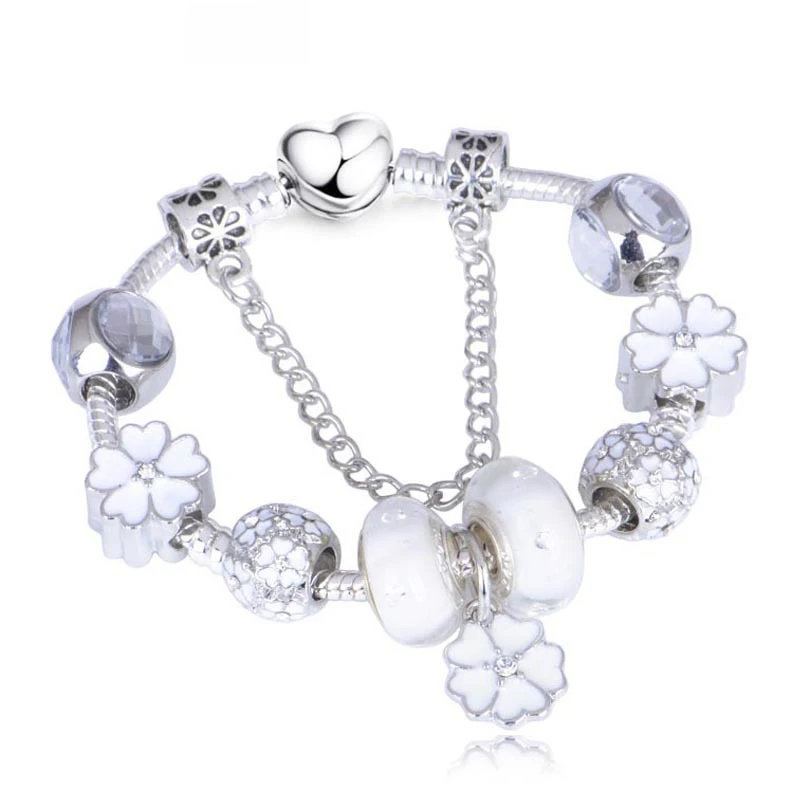 2020 небольшой свежий браслет с магнолией Сковорода в семейном стиле Розовый Дейзи