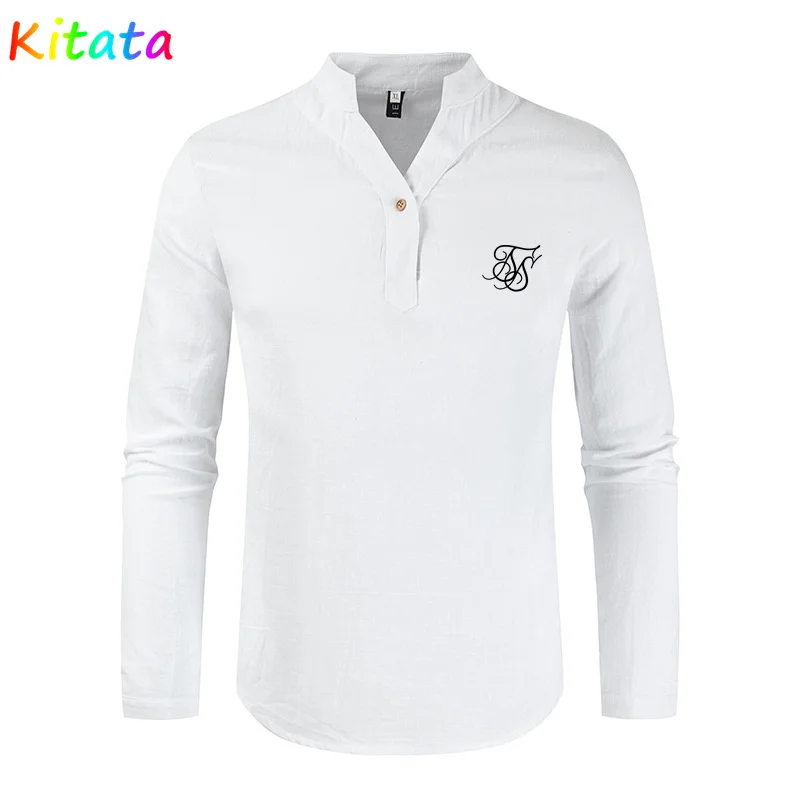 

2021New Men Casual Long-Sleeved Stretch T-Shirt Retro Style High-Quality Cotton Long T-Shirt Fashion All-Match Pullover Sweater