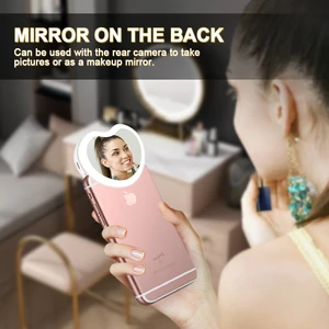 heart shaped led selfie ring lamp with mini makeup mirror dimmable usb rechargeable portable mobile phone holder clip lens light free global shipping