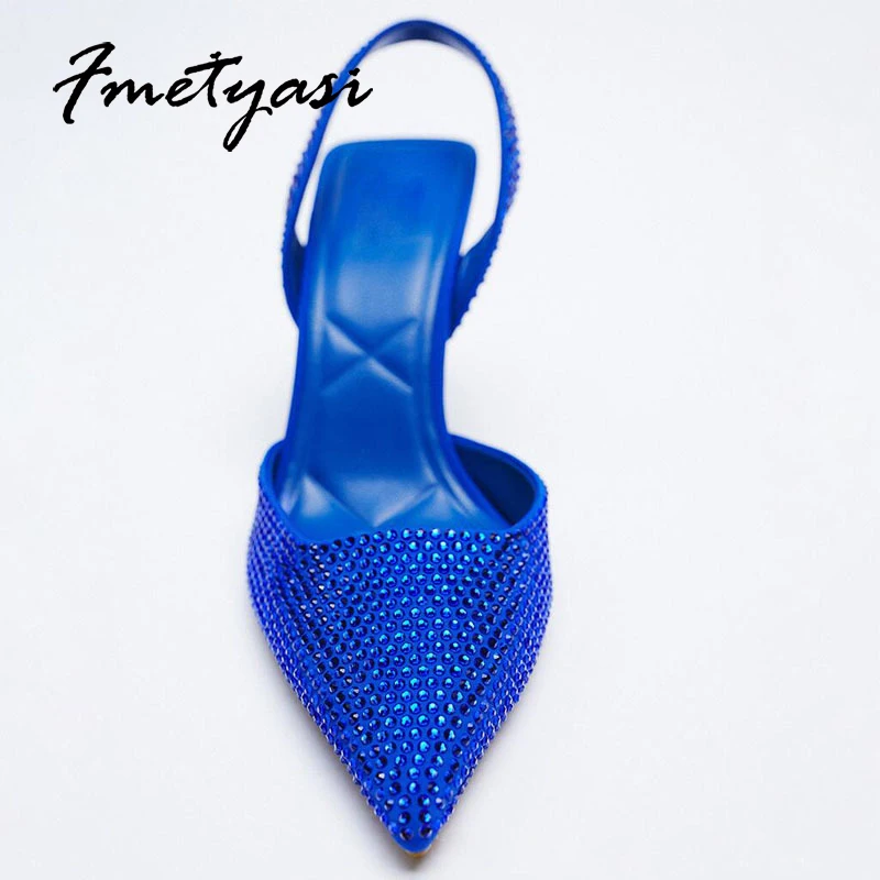 2022 летние женские сандалии с золотыми кристаллами и острым носком туфли на