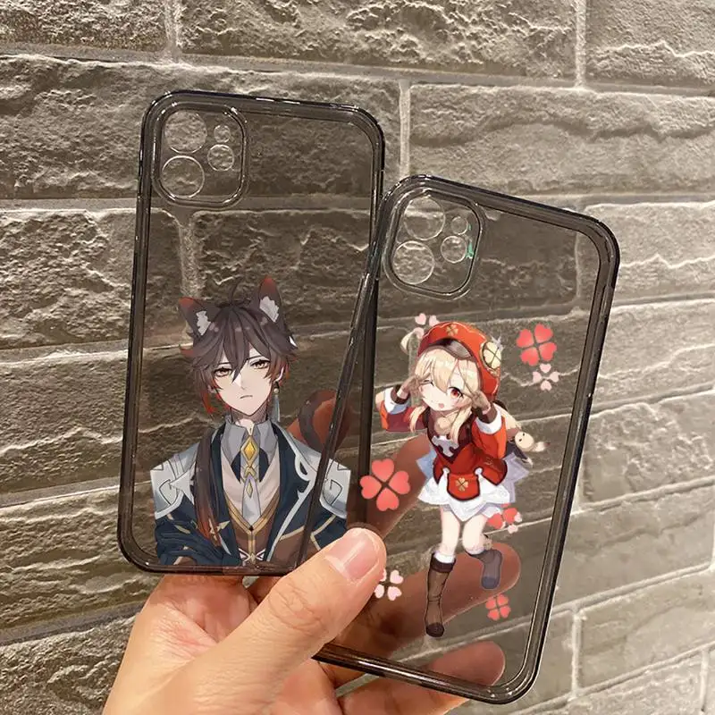 

Genshin impact Phone Case For iPhone 12 11 8 7 se 2020 mini pro X XS XR MAX Plus Black Transparent Cover