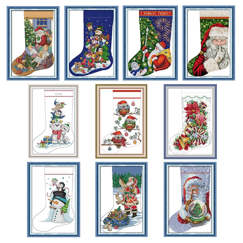 

Joy Sunday Christmas Stocking Print Cross Stitch Kit Counted 11CT 14CT Patterns Stamped Thread Needlework Decor Embroidery Craft