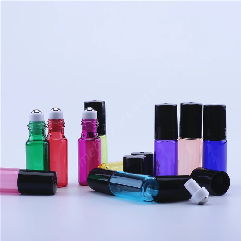 

500pcs/lot 5 ml Candy-colored Glass Oil Bottles with Roller Ball Empty Perfume Essential Oil Roll on Bottle