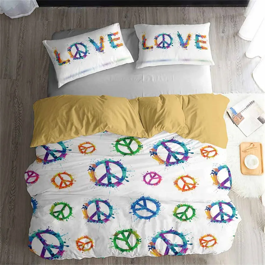 

HELENGILI 3D Bedding Set Peace Hippie Print Duvet cover set lifelike bedclothes with pillowcase bed set home Textiles #2-04