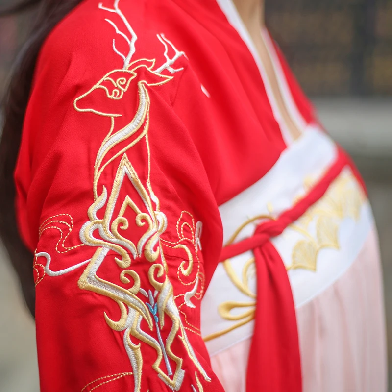 Женский Классический танцевальный костюм Hanfu с красной вышивкой фольклорное