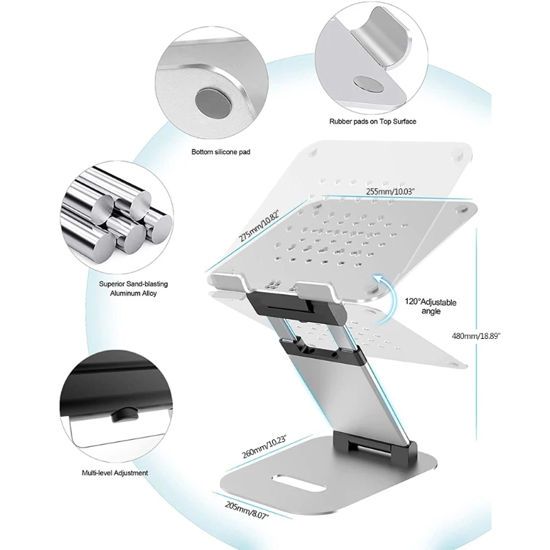 

Aluminum Cooling Pad Holder Desktop Bracket Adjustable Laptop Holder 11-17''