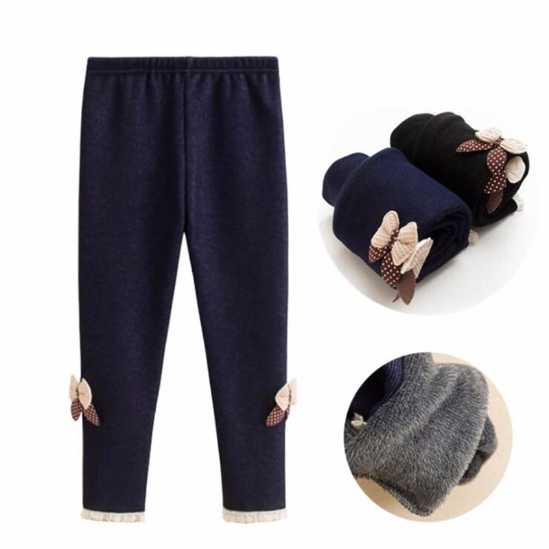 Штаны для девочек от 2 до 10 лет утепленные детские штаны флисовые с бантом и