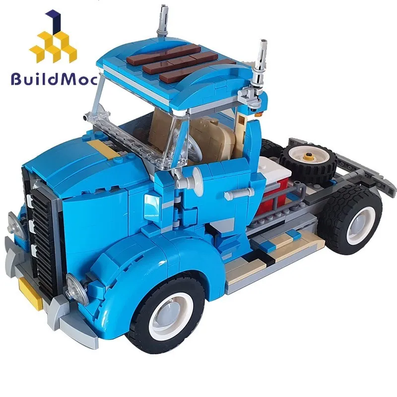 

BulidMoc MOC Technical Engineering Container Truck Tractor Unit Building Blocks Vehicle Car Bricks Educational Toys For Kids New