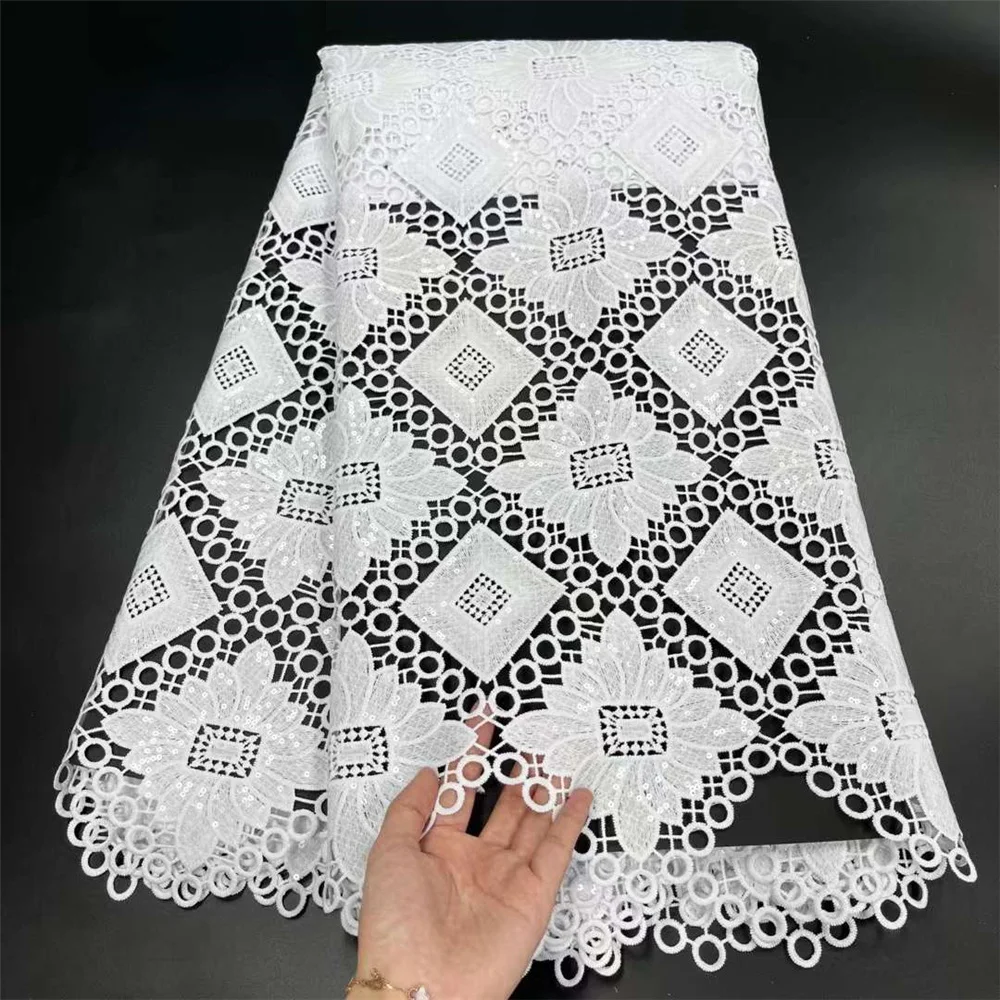 Арикан Водорастворимый Гипюровый Шелковый Кружевной Ткань Высокого Качества Невероятный Белый Цвет Сияющие Пайетки Шнур W873.
