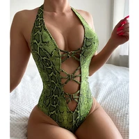 sexy green snake swimwear 2021 women string hollowed one piece swimsuit female halter bodysuit high waist monokini bathing suit