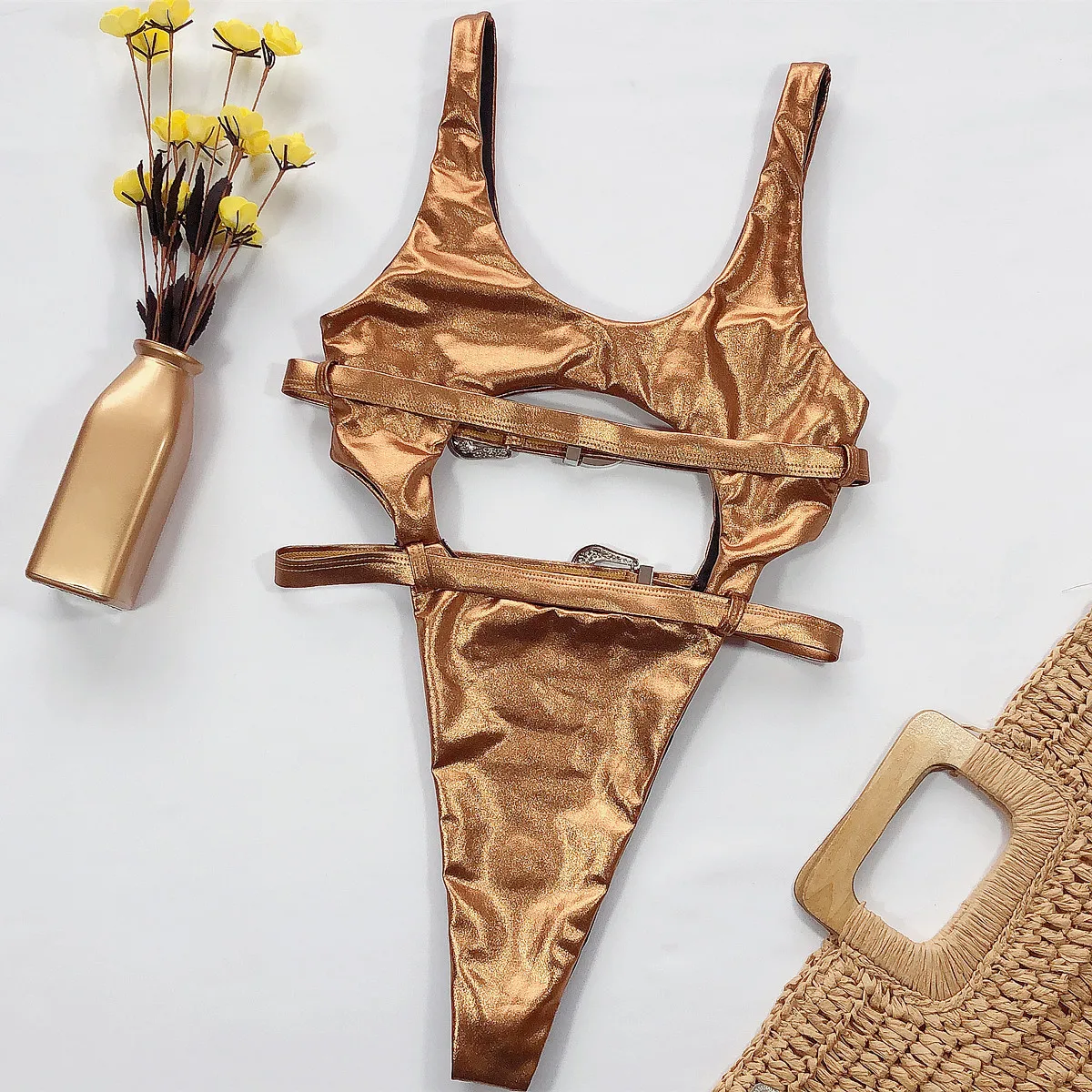 

Sexy Bikinis Solid Push Up Bikini Sale Padded Bra Straps High Waist Swimsuit Female Swimwear Women Biquini Hot gold belt bikini
