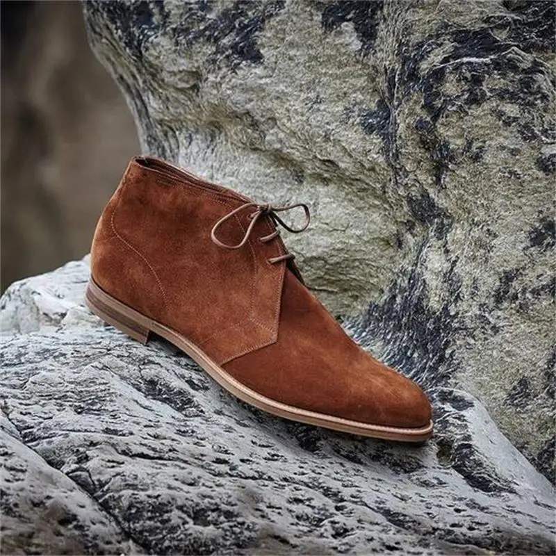 

2021 New Men Shoes Fashion Trend Gentleman Dress Shoes Handmade Brown Suede Classic Low-heel Wingtip Lace-up Ankle Boots 3KC626