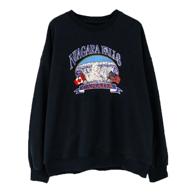 

Navy Letter Embroidery Printing Oversized Crewneck Sweatshirt Women Harajuku Loose Vintage Long Sleeve Fashion Top England Style