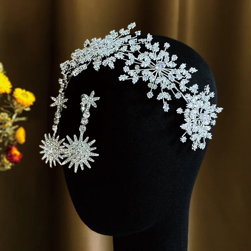

New Handmade Zircon Woman Crown Headband Earings Jewellery Set Fashion Korean Bride Wedding Hair Accessories Headdress Jewelry