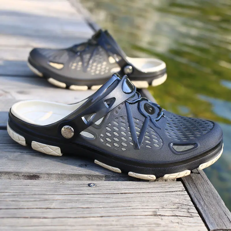 Новинка Мужские пластиковые Сабо пляжные сандалии с закрытым носком вырезами