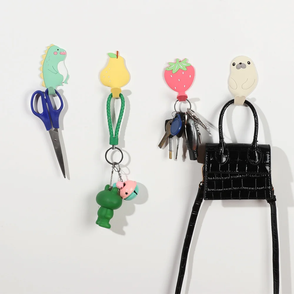

1Pc PVC Flexible Cartoon Hooks for Hanging Clothes Hat Scarf Key Holder Animal Fruit Shape Bendable Behind The Door Hanger Rack
