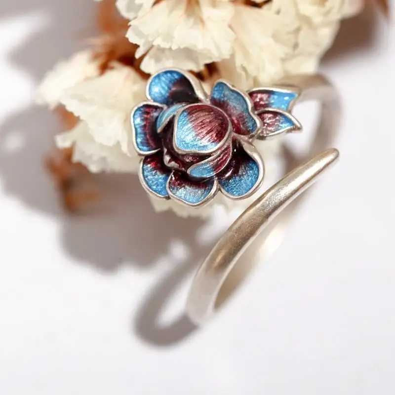 

Цветочные комочки из стерлингового серебра, украшение ручной работы, Женский винтажный дизайнерский массивный указательный палец Sansheng III в...