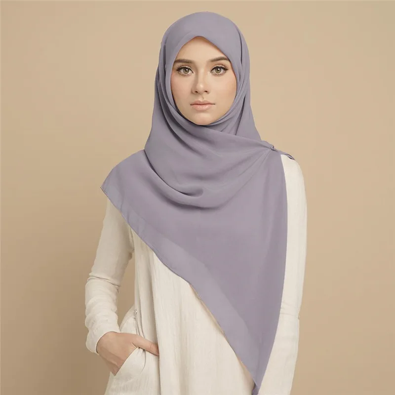 110*110cm Square Chiffon Hijab Scarf Women Solid Color Muslim Soft Head Scarf Islamic Shawls and Wraps Headband Musulman Scarves