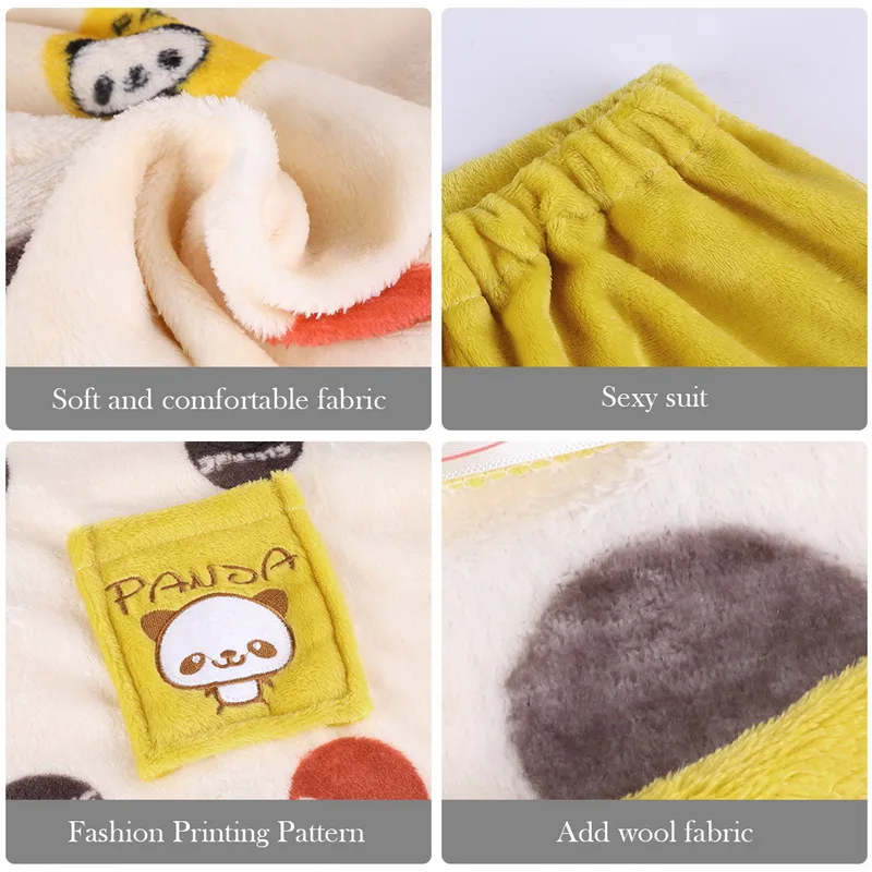 

Autumn Winter Cute Animal Print Women Pajamas Set Flannel Warm Lovely Top + Pants Pajamas Female Pyjama