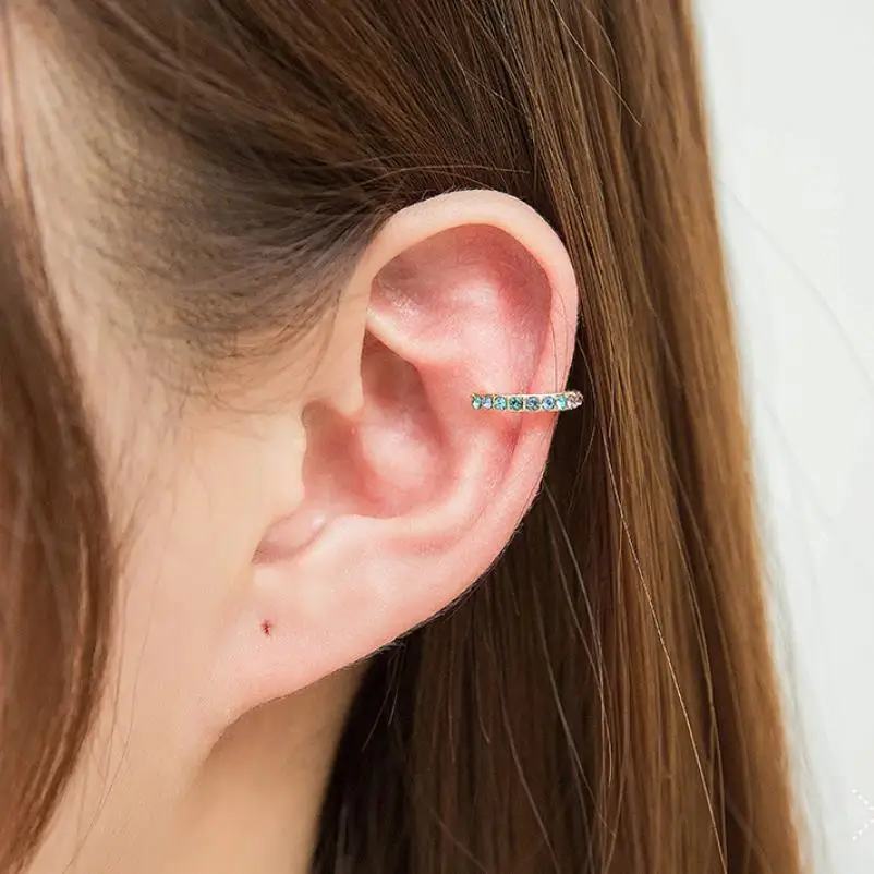 Тонкая серьга клип с украшением в виде кристаллов Кафф серьги для женщин не