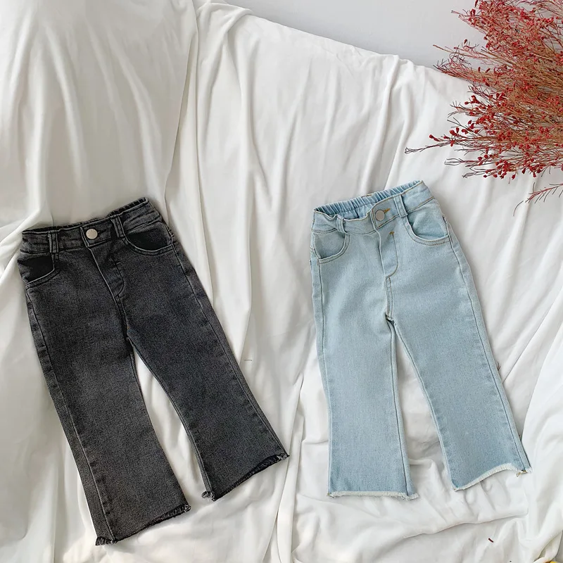 WLG/2 цвета весенние джинсы для девочек детские небесно голубого и черного модные