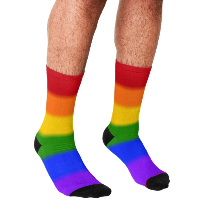 

Men Socks harajuku Pride Rainbow Colors Socks Printed Happy hip hop Novelty personality Skateboard Crew Casual Crazy Funny Socks