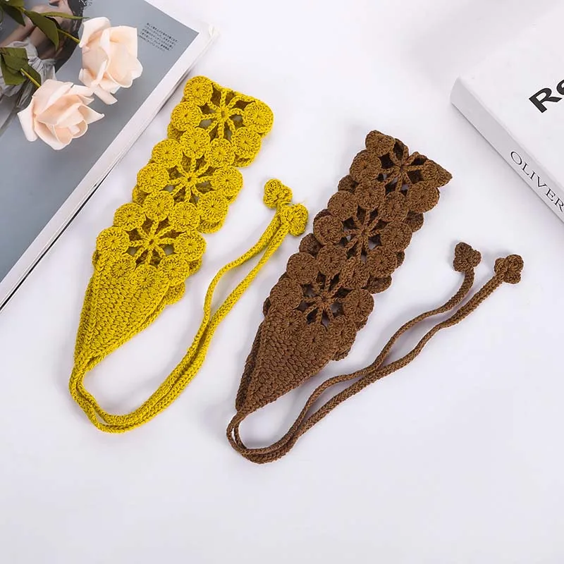 CN Cute Children Knitted Headbands Hollow Out Children Girls Candy Color Hairband Kids Clothes Sweet Hair Accessories Headwear
