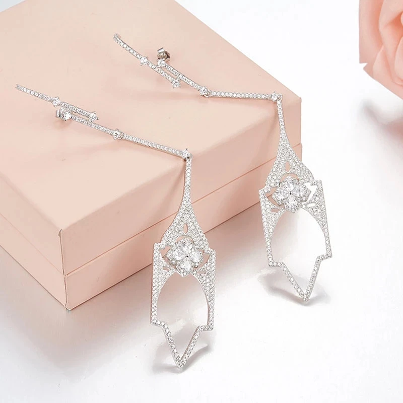 

SOELLE Luxury Brand 100% 925 Sterling Silver Micro Cubic Zircon CZ Geometric Design Earrings for Women Wedding Party Jewelry