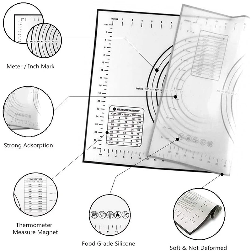 

Large Silicone Kneading Pad Non-Stick Surface Rolling Dough Mat with Scale Kitchen Cooking Pastry Sheet Bakeware Baking Tools