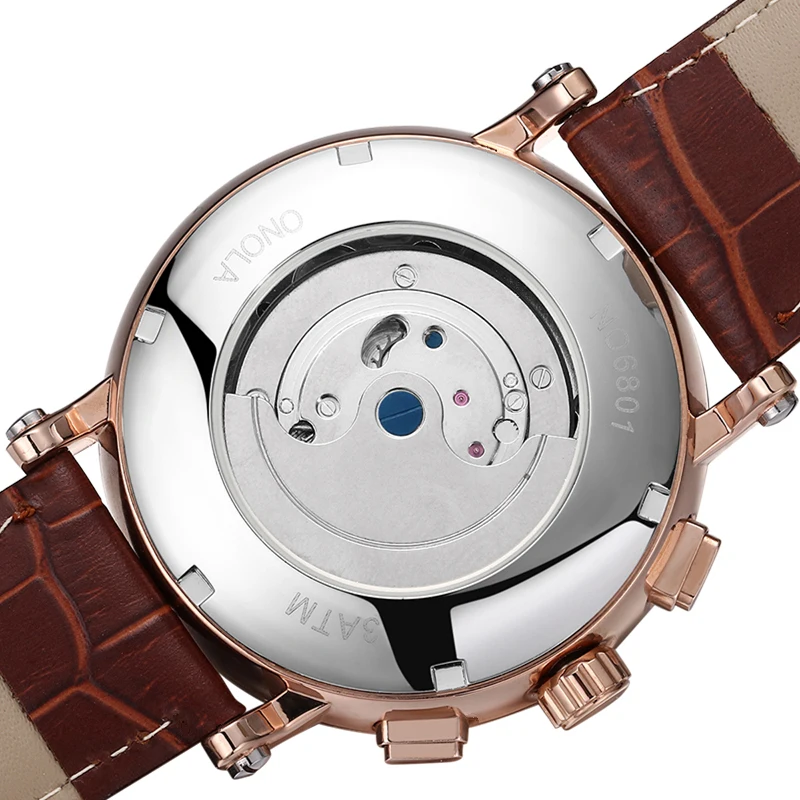 

ONOLA Automatic Mechanical watch men new Fashion Business Relogio Masculino big dial Tourbillon leather strap business man watch