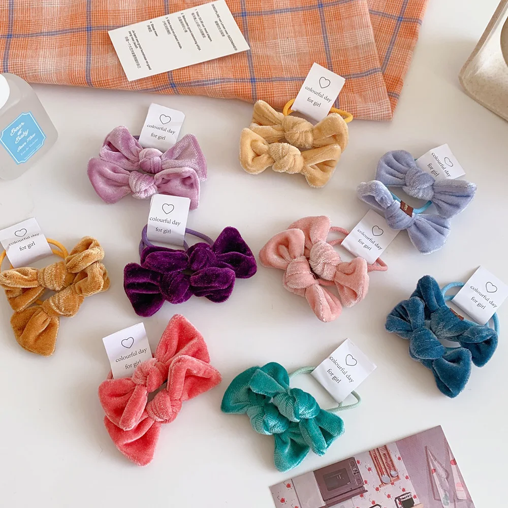 

2pcs Velvet Bow Hair Rope Girl Korean Sweet Color Hair Rope French Elegant Candy Color Children Hair Ring