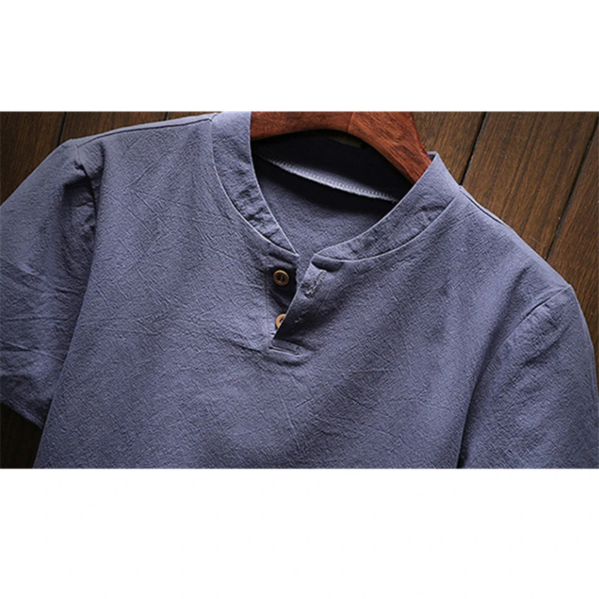 Футболка мужская в китайском стиле из хлопка и льна с коротким рукавом|Топы| |