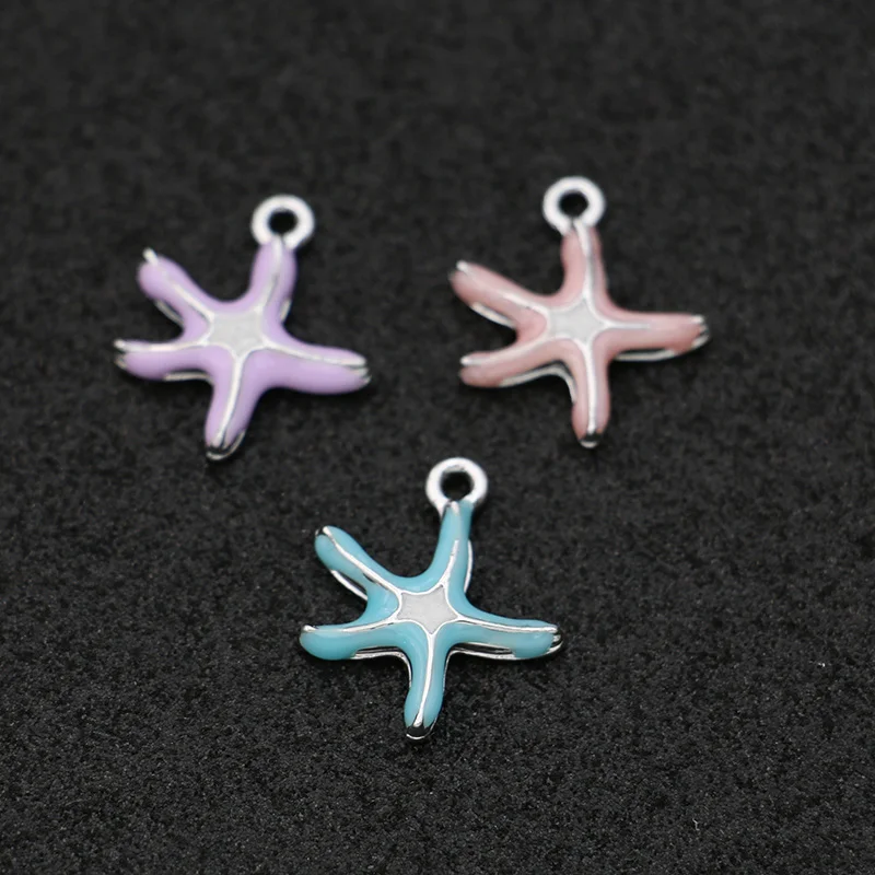 10 шт. эмалированные посеребренные подвески в виде морской звезды для женского