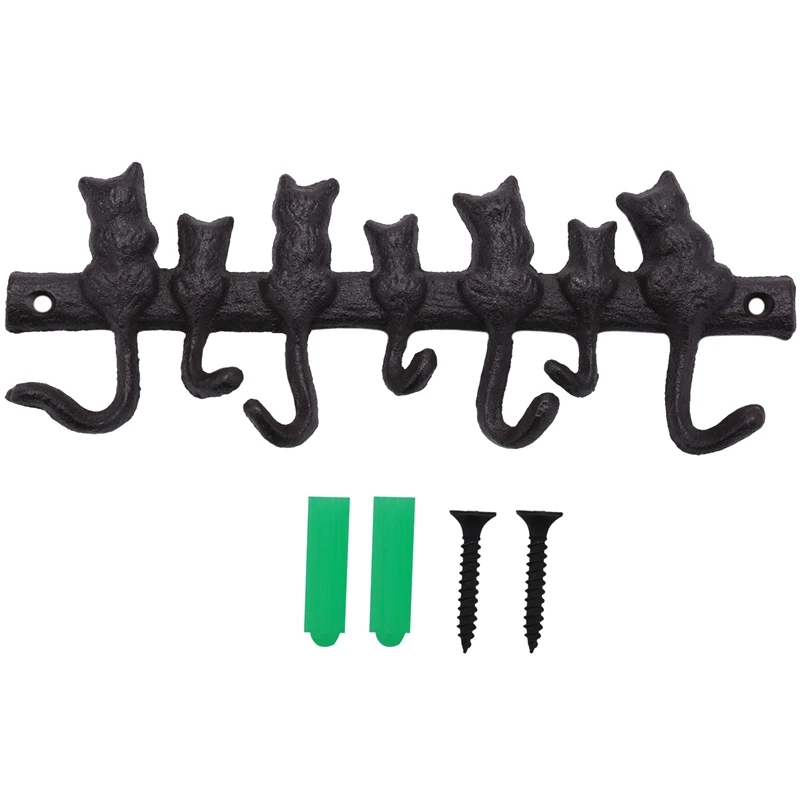

7 Cats Cast Iron Wall Hanger-Decorative Keys Holder with 7 Hooks-Wall Mounted