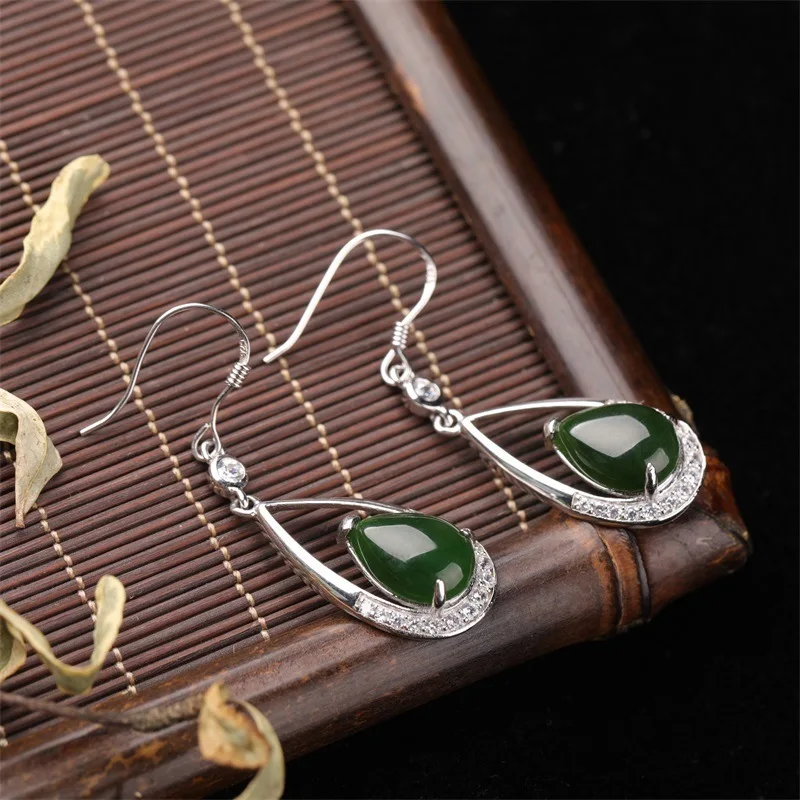 Серьги Jasper Brinco прямые поставки с подвеской в виде спината сертификат Hetian Jade 925