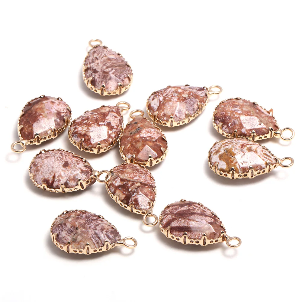 

New 5pcs Natural Stone Water Drop Shape Section Maifanstone Pendants for Jewelry Making DIY Necklace Size 13x23mm