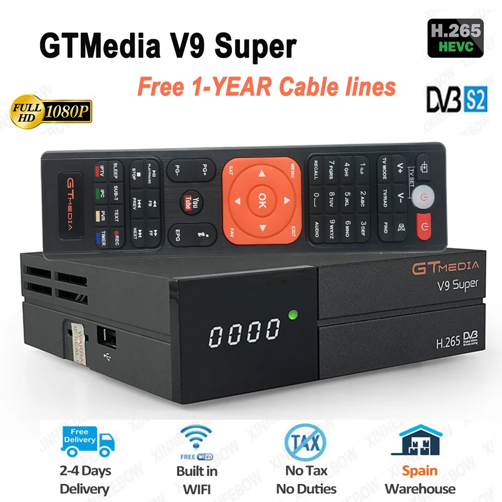 GTMedia V9 Супер Спутниковый ресивер Full HD DVB-S2 bull-In WiFi с 1-Year Europe 7 кабельных линий же GTMedia V8 Nova ресивер