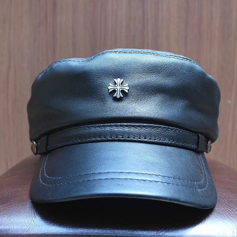 Взрывные модели ретро кожаный берет из овчины темно-синяя шляпа мужская и