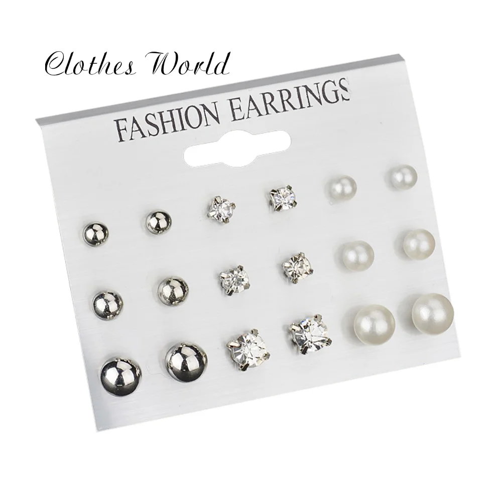 Жемчужные серьги-гвоздики модные серьги набор колец для ушей 9 комплектов