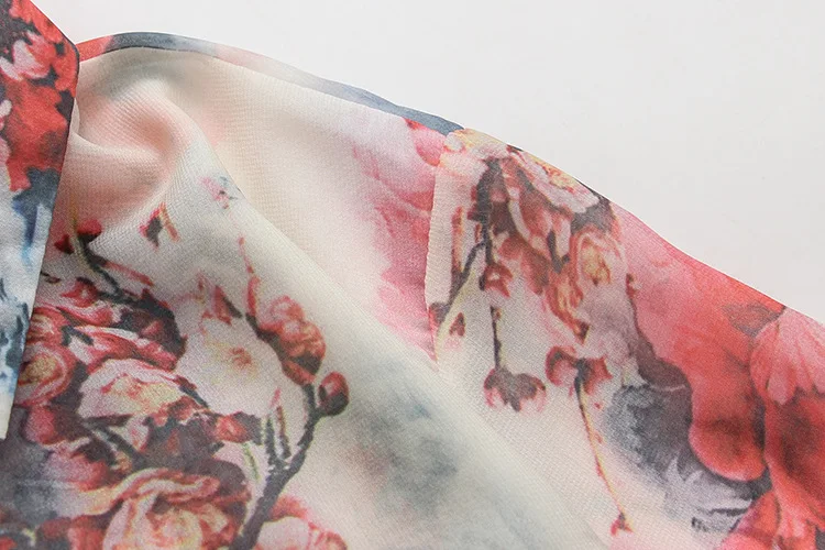 

Autumn Long-sleeved single-breasted plant prints chiffon shirt summer 2020 fashion vintage casaual Shirt blouse for women tops