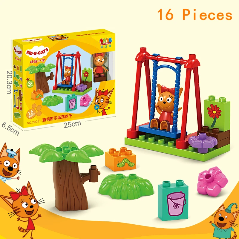 

Genuine Kid E Cats Assembling Building Blocks For Three Happy Cats Cookie Candy Pudding Figures Scenes Toys Child Birthday Gifts
