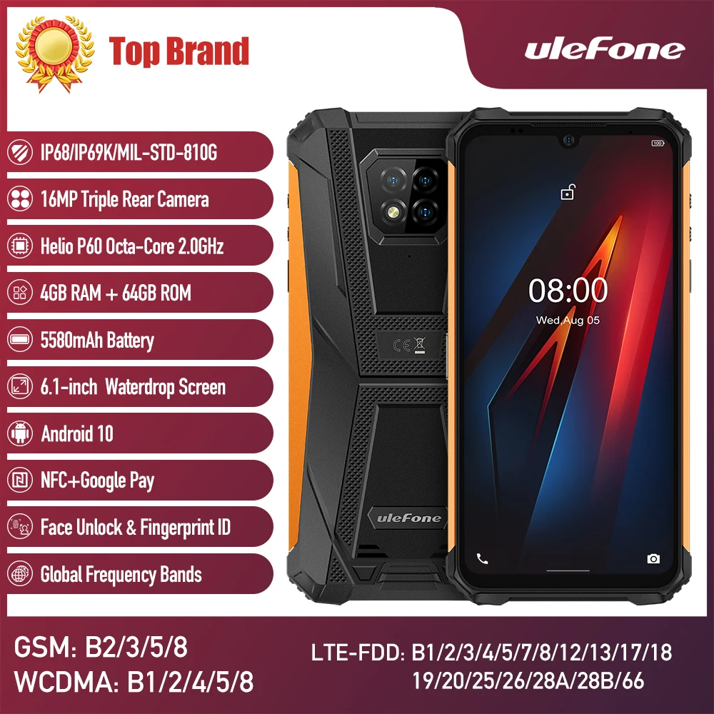 Ulefone Armor 8 Android 11 мобильный телефон IP68/IP69k водонепроницаемый уличный смартфон Helio P60